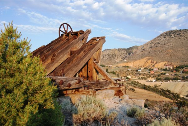 Virginia City, Nevada, looking toward "the Divide" with the old Combination Shaft works in the foreground
