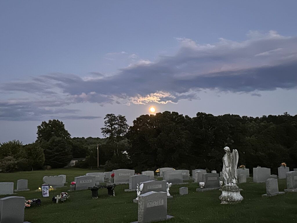 moonrise behind Nester's Cemetery in Laurel Fork, VA