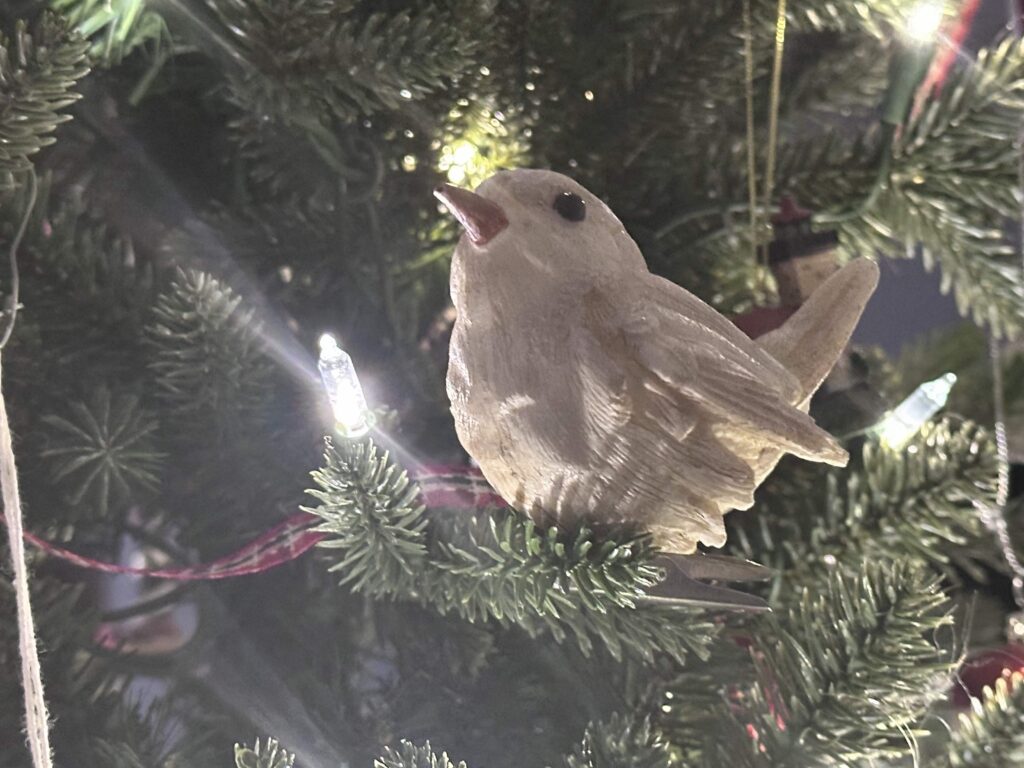 bird on a Christmas tree