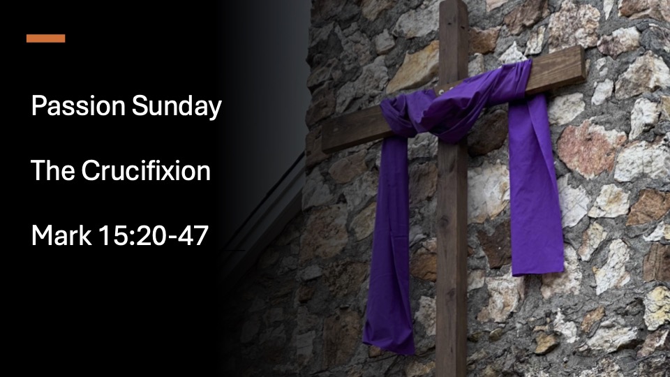 Title slide with photo of a cross draped with a purple cloth