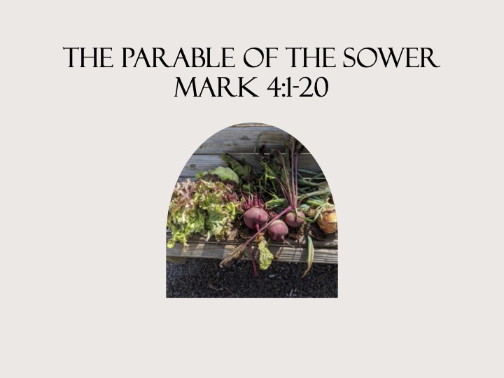 Title slide showing bounty from a garden (lettuce, beets, onions, and a cucumber)