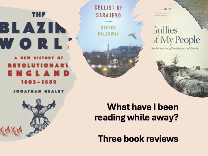 Title slide with cover of three books that were reviewed