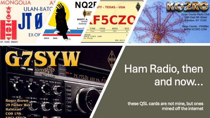 title slide with photos of QSL cards