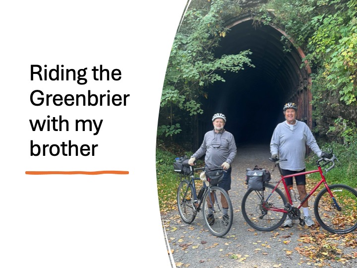 title slide with photo of me and my brother on bikes