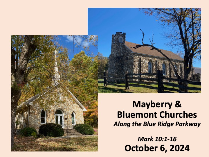 Title slide showing Mayberry and Bluemont Churches in the fall