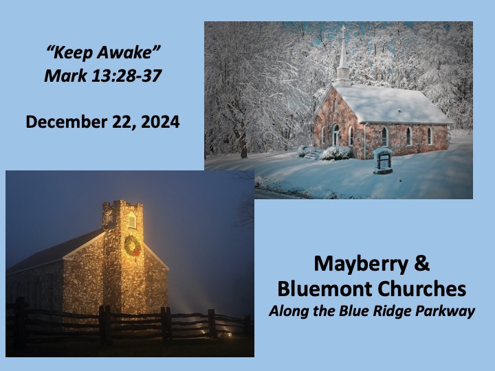 Title slide with photos of two churches where the sermon was preached