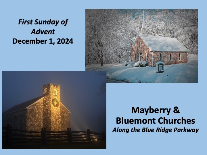 Title slide with winter photos of the two churches