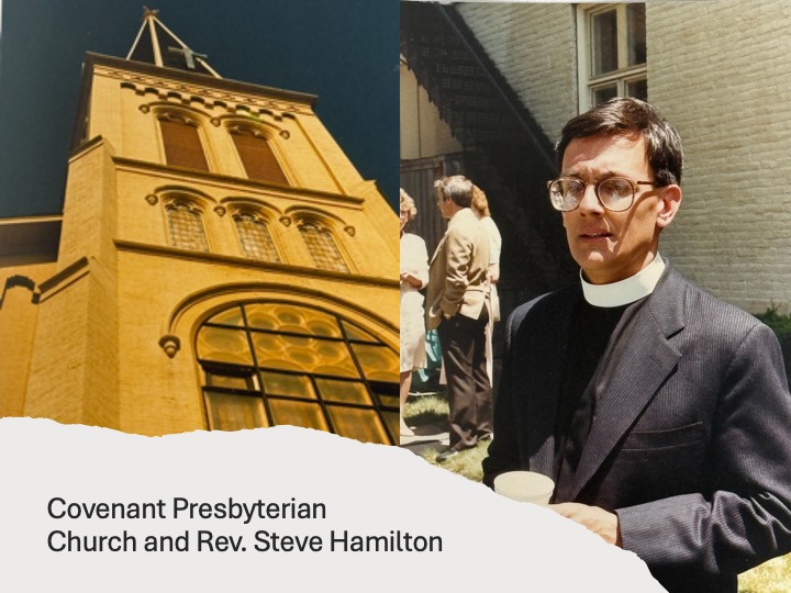 Photo of the steeple on Covenant Presbyterian in Butler, PA and Steve Hamilton