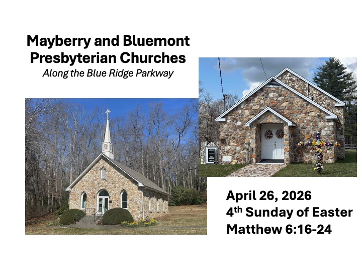 Title slide with photos of Mayberry and Bluemont Churches