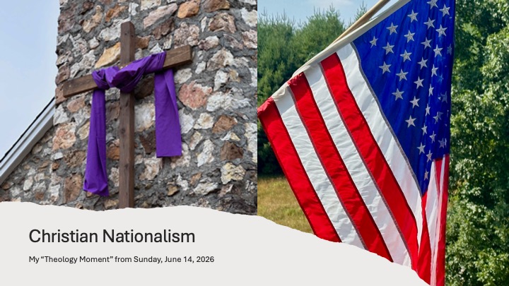 Christian Nationalism title slide with two photos: of a cross and a flag