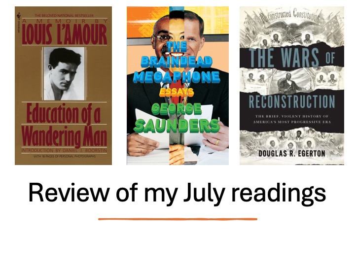Title slide with photo of books reviewed