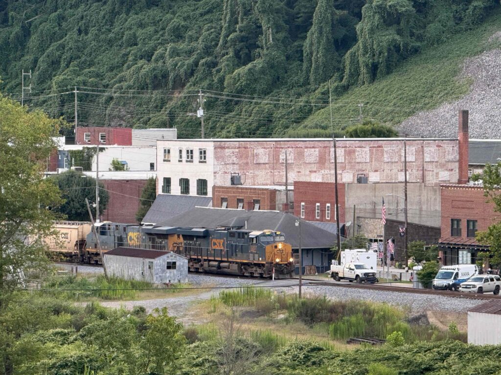CSX train heading south through Spruce Pine, NC