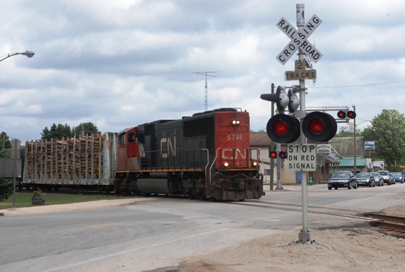 Train moving through Trout Lake MI