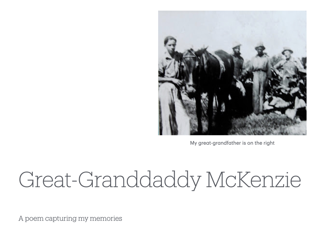 title slide for my poem about my great grandfather